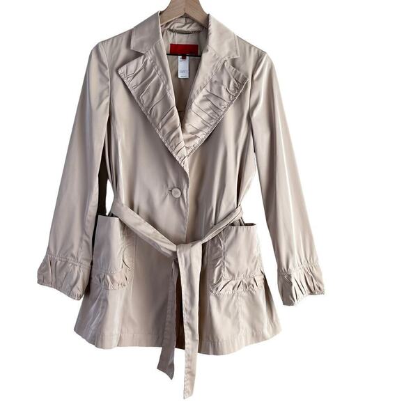 Les Copains Lightweight Neutral Belted Trench Coat Pleat Details in‎ Cream, M - Picture 1 of 13